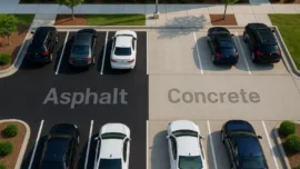 Comparison of asphalt vs concrete surfaces in a commercial parking lot