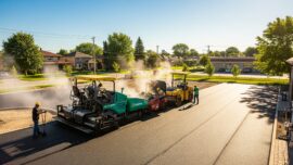 commercial lot being paved under a clear blue summer sky in Toronto